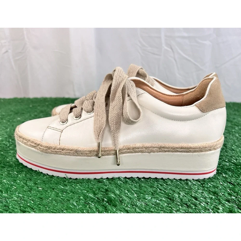 Joie Dabnis Lace-Up Platform Sneakers in White Leather Jute Espadrille Shoe SZ 8
